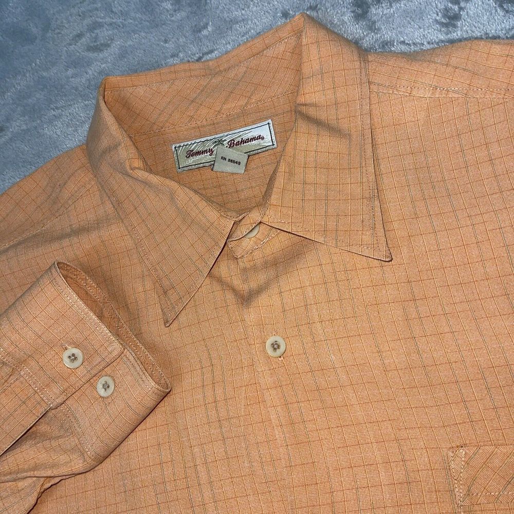 Tommy Bahama Shirt‎ Mens XL Orange 100% Tencel Button Up Long Sleeve Casual